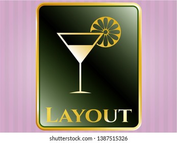  Golden emblem with cocktail glass icon and Layout text inside