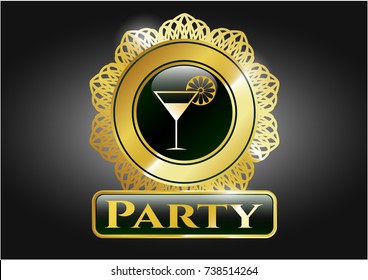  Golden emblem with cocktail glass icon and Party text inside