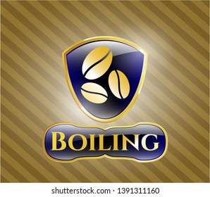  Golden emblem with coffee bean icon and Boiling text inside