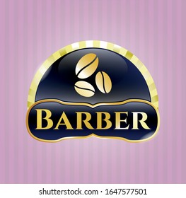  Golden emblem with coffee bean icon and Barber text inside