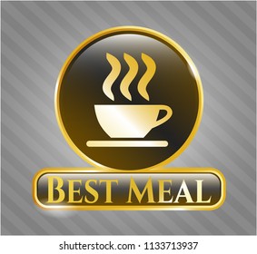  Golden emblem with coffee cup icon and Best Meal text inside