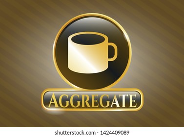  Golden emblem with coffee cup icon and Aggregate text inside