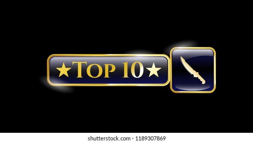  Golden emblem with combat knife icon and Top 10 text inside