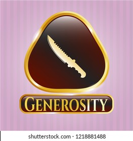  Golden emblem with combat knife icon and Generosity text inside