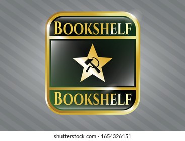  Golden emblem with communism icon and Bookshelf text inside