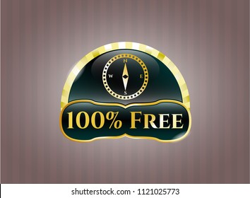  Golden emblem with compass icon and 100% Free text inside