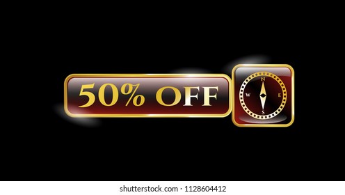  Golden emblem with compass icon and 50% Off text inside