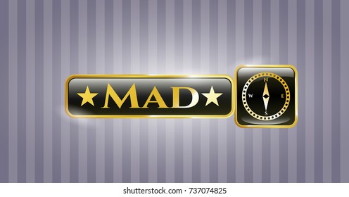  Golden emblem with compass icon and Mad text inside