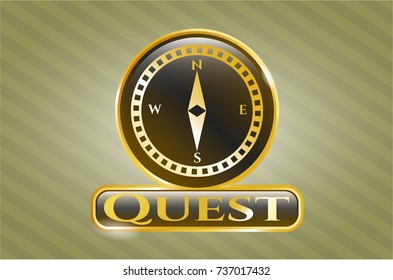  Golden emblem with compass icon and Quest text inside