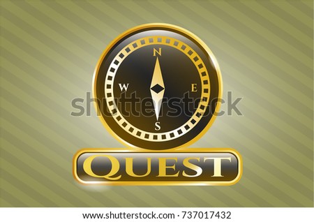  Golden emblem with compass icon and Quest text inside
