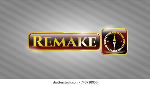  Golden emblem with compass icon and Remake text inside