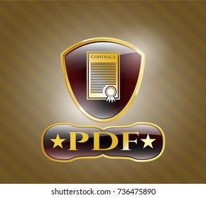  Golden emblem with contract icon and PDF text inside