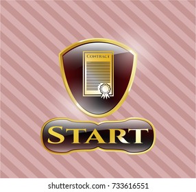  Golden emblem with contract icon and Start text inside