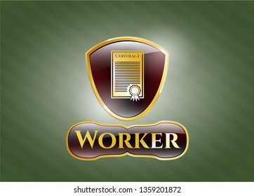  Golden emblem with contract icon and Worker text inside