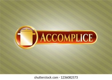  Golden emblem with cooking pot icon and Accomplice text inside