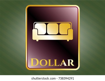  Golden emblem with couch icon and Dollar text inside