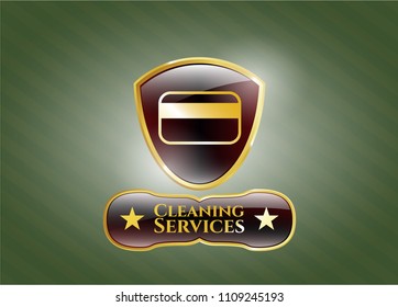   Golden emblem with credit card icon and Cleaning Services text inside