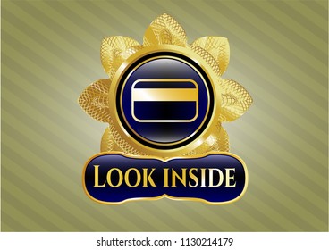  Golden emblem with credit card icon and Look inside text inside