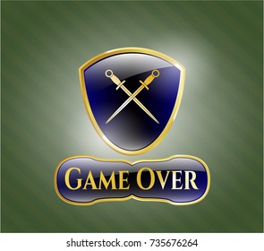  Golden emblem with crossed swords icon and Game Over text inside