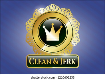  Golden emblem with crown icon and Clean & Jerk text inside