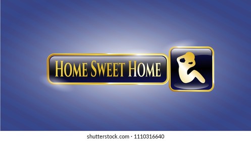   Golden emblem with crunch icon and Home Sweet Home text inside