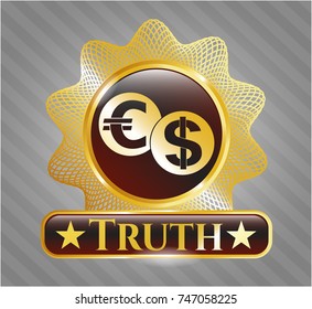  Golden emblem with currency exchange icon and Truth text inside