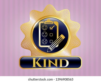  Golden emblem with customer feedback icon and Kind text inside