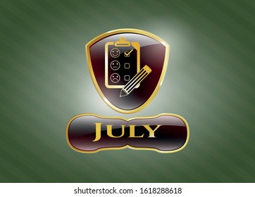  Golden emblem with customer feedback icon and July text inside