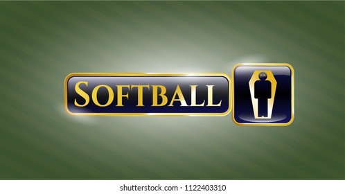  Golden emblem with dead man in his coffin icon and Softball text inside