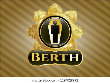  Golden emblem with dead man in his coffin icon and Berth text inside