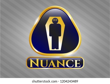  Golden emblem with dead man in his coffin icon and Nuance text inside