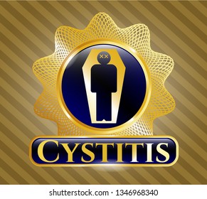  Golden emblem with dead man in his coffin icon and Cystitis text inside