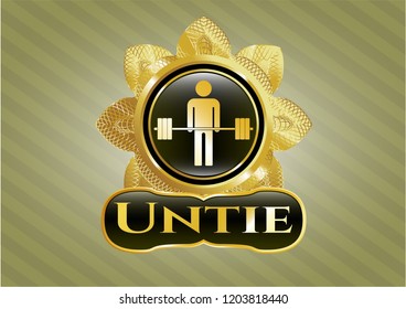  Golden emblem with deadlift icon and Untie text inside