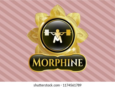  Golden emblem with deep squat icon and Morphine text inside