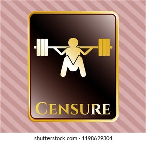  Golden emblem with deep squat icon and Censure text inside