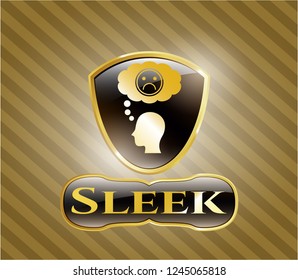  Golden emblem with depression icon and Sleek text inside
