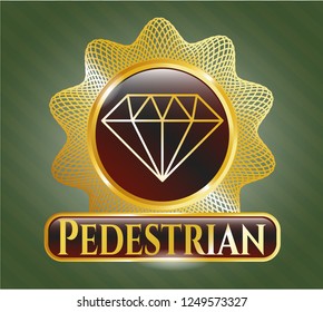  Golden emblem with diamond icon and Pedestrian text inside