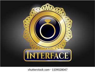  Golden emblem with diamond ring icon and Interface text inside