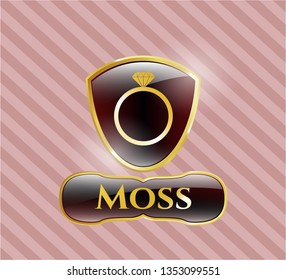  Golden emblem with diamond ring icon and Moss text inside