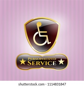  Golden emblem with disabled (wheelchair) icon and Personalized Service text inside