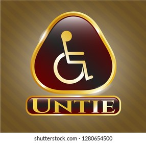  Golden emblem with disabled (wheelchair) icon and Untie text inside