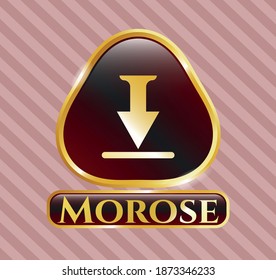 Golden emblem with download icon and Morose text inside