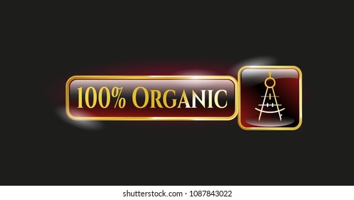   Golden emblem with drawing compass icon and 100% Organic text inside
