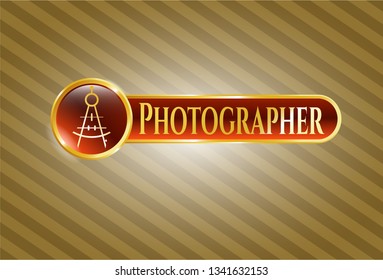  Golden emblem with drawing compass icon and Photographer text inside