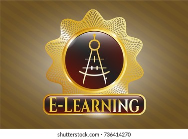  Golden emblem with drawing compass icon and E-Learning text inside