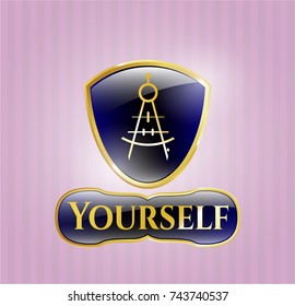  Golden emblem with drawing compass icon and Yourself text inside