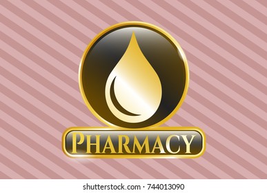  Golden emblem with drop icon and Pharmacy text inside
