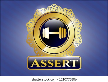  Golden emblem with dumbbell icon and Assert text inside