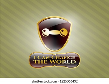  Golden emblem with dumbbell icon and I Can Change the World text inside