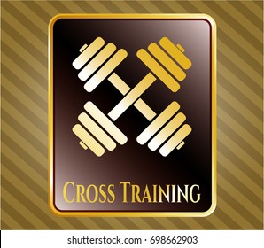  Golden emblem with Dumbbell icon and Cross Training text inside